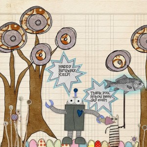 Robot and Kitty Art Journal page